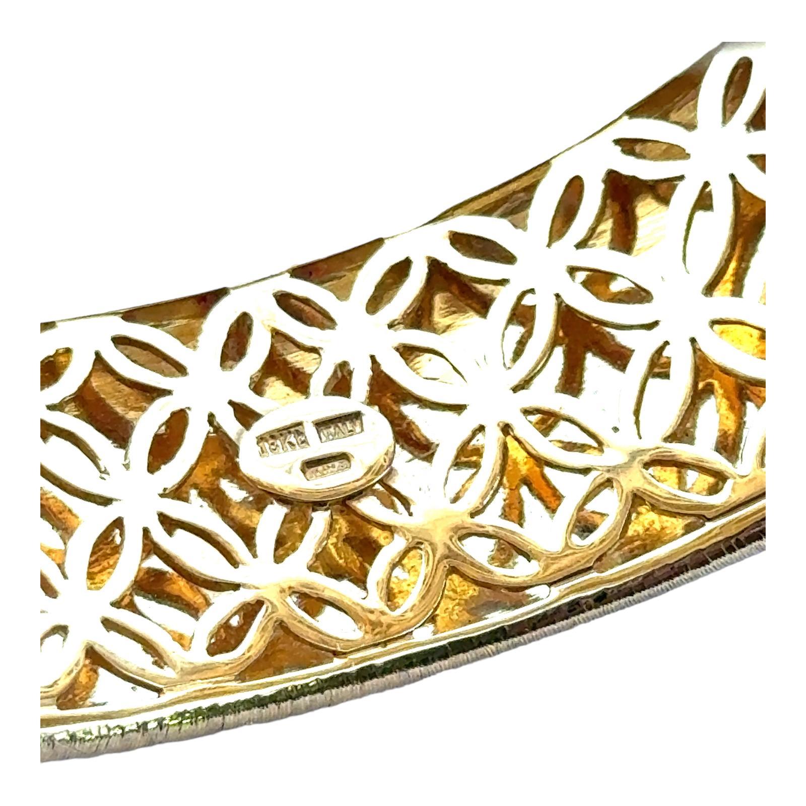 Italian Diamond Textured 18 Karat Two Tone Gold Wide Hinged Bangle Bracelet 5