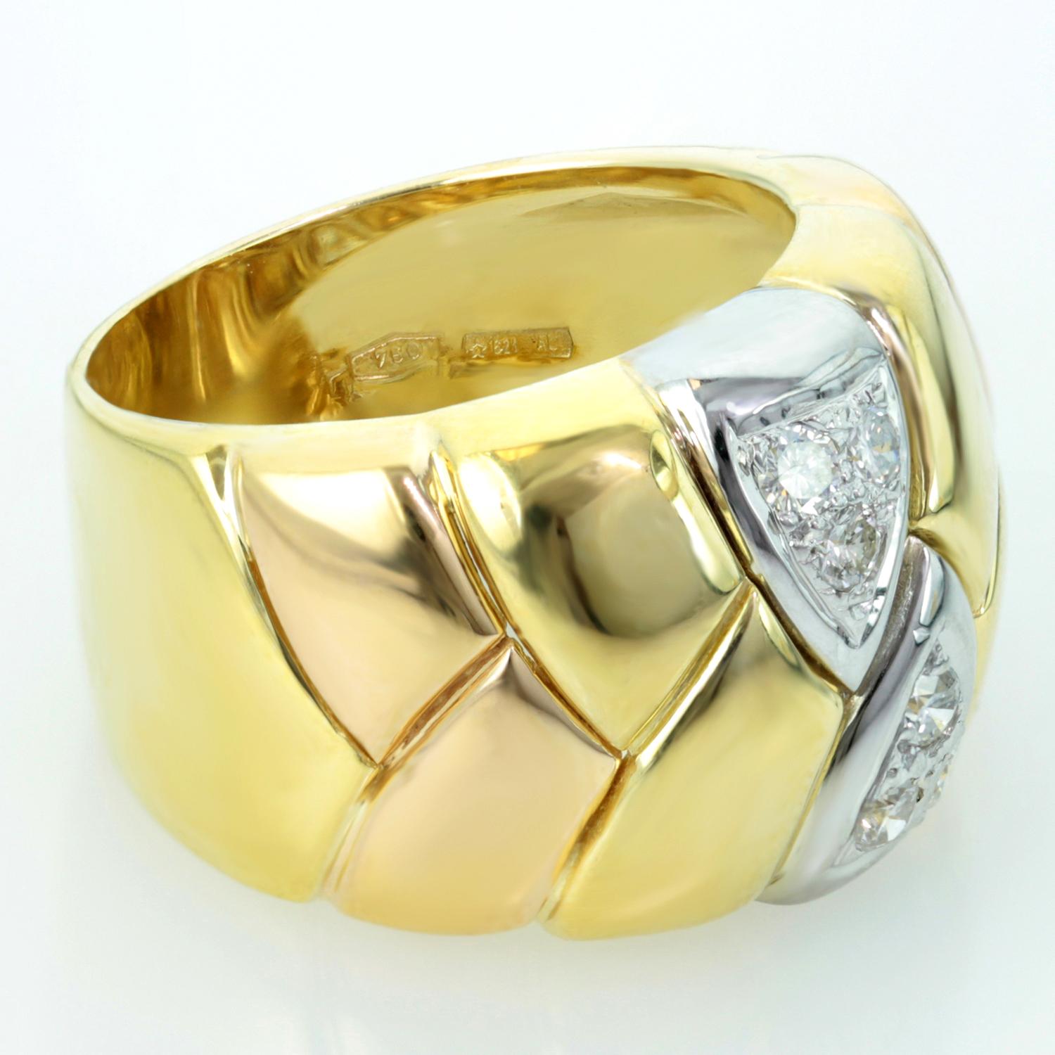 Brilliant Cut Italian Diamond Tri-Gold Band Ring