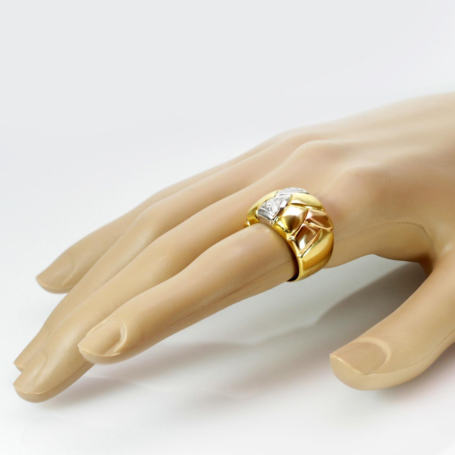 Women's Italian Diamond Tri-Gold Band Ring