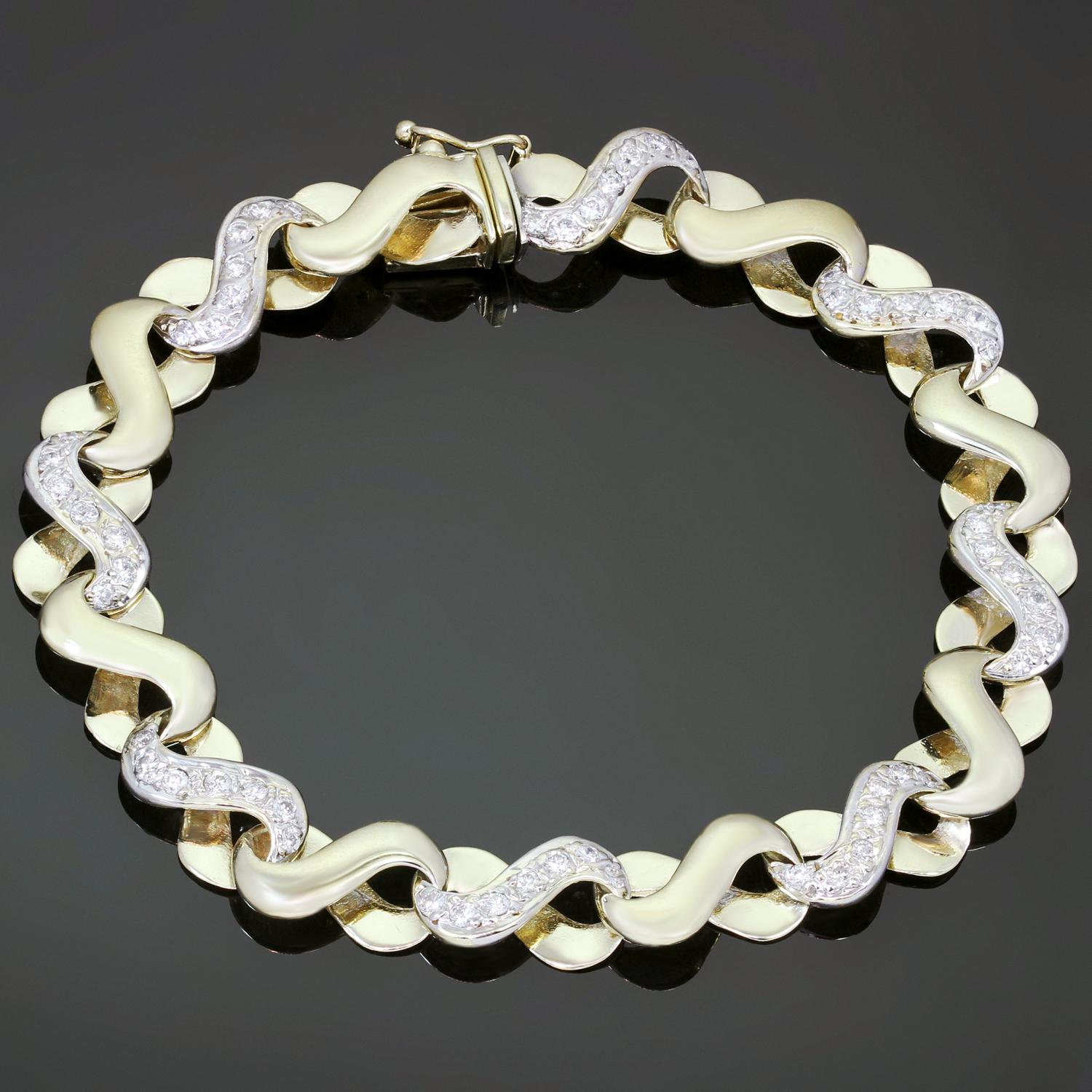 Brilliant Cut Italian Diamond Yellow Gold Link Bracelet