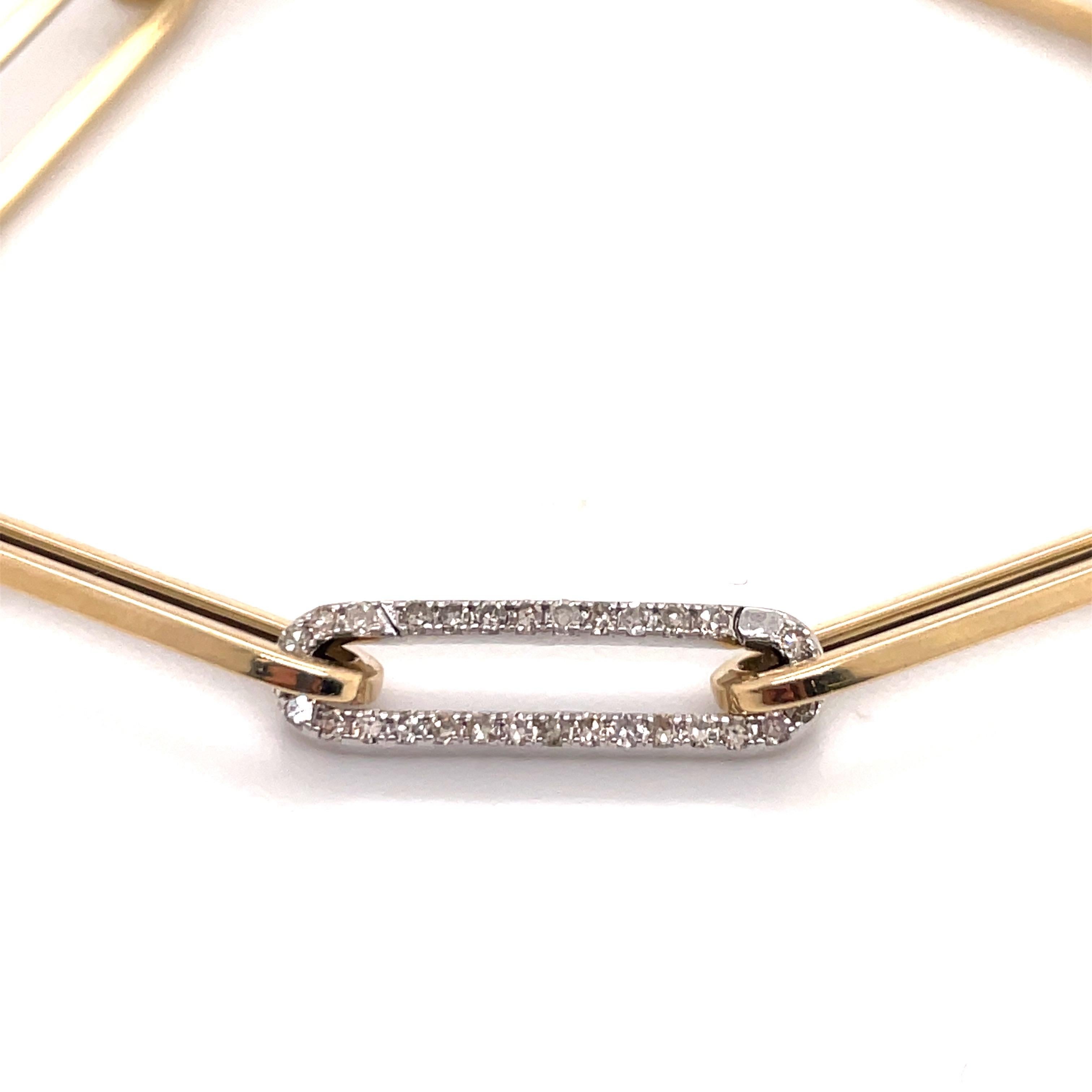 Contemporary Italian Diamond Yellow Gold Paperclip Link Bracelet 14 Karat White Gold