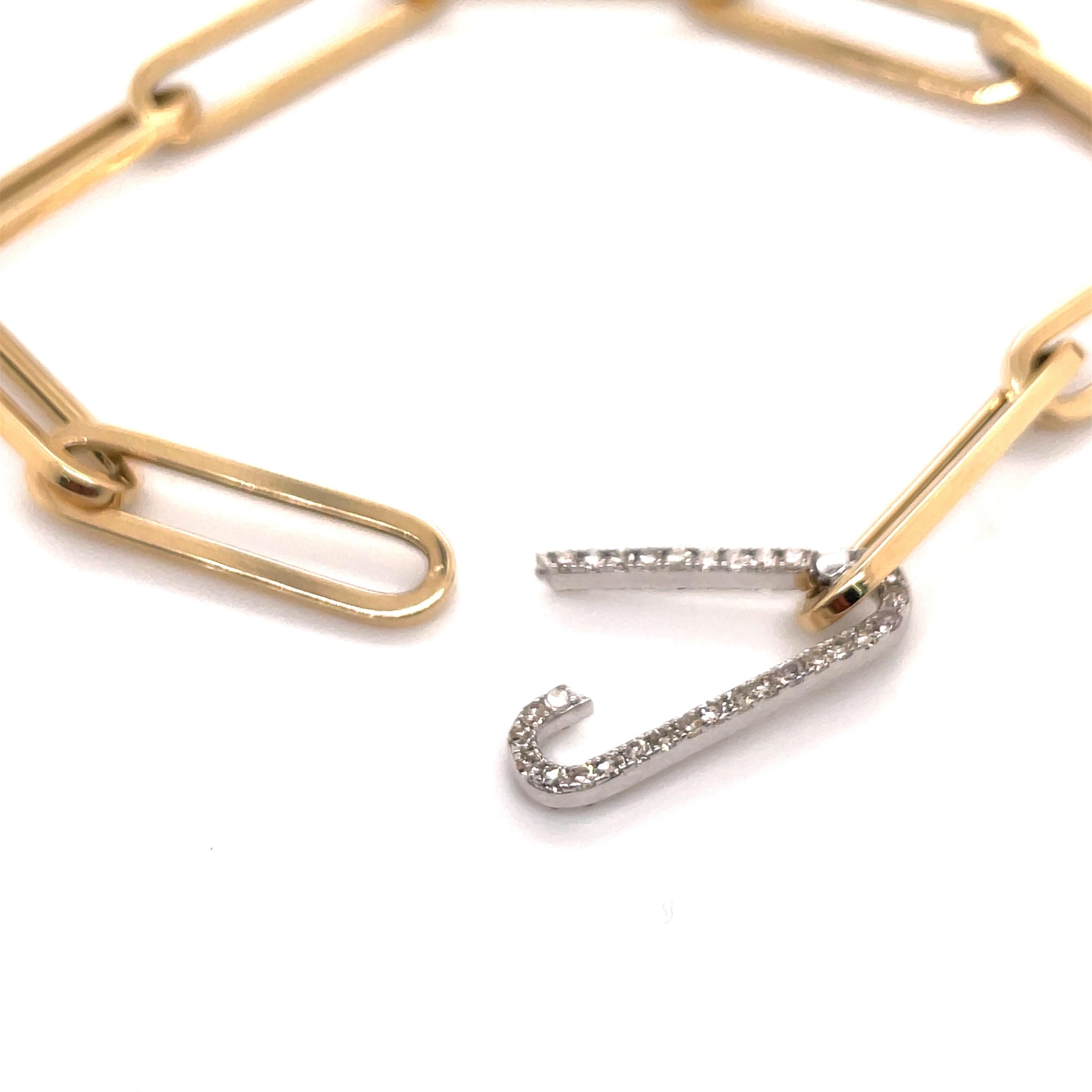 Women's Italian Diamond Yellow Gold Paperclip Link Bracelet 14 Karat White Gold
