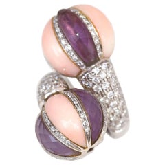 Bague italienne en or blanc 18k, diamants, améthyste, peau d'ange Сiaravolo, 2000
