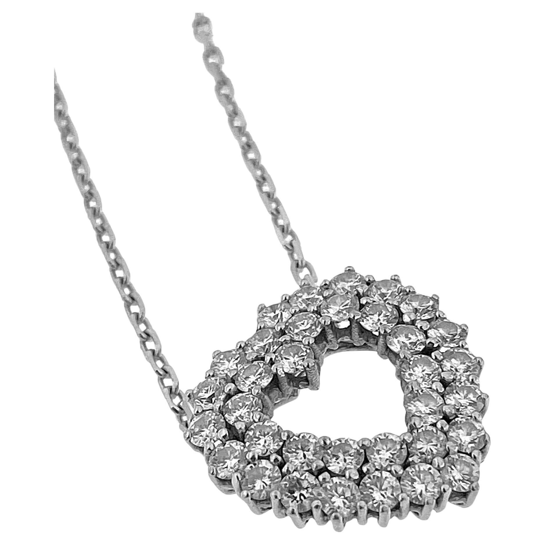 Italian Diamonds Heart Necklace 18 karat White Gold For Sale