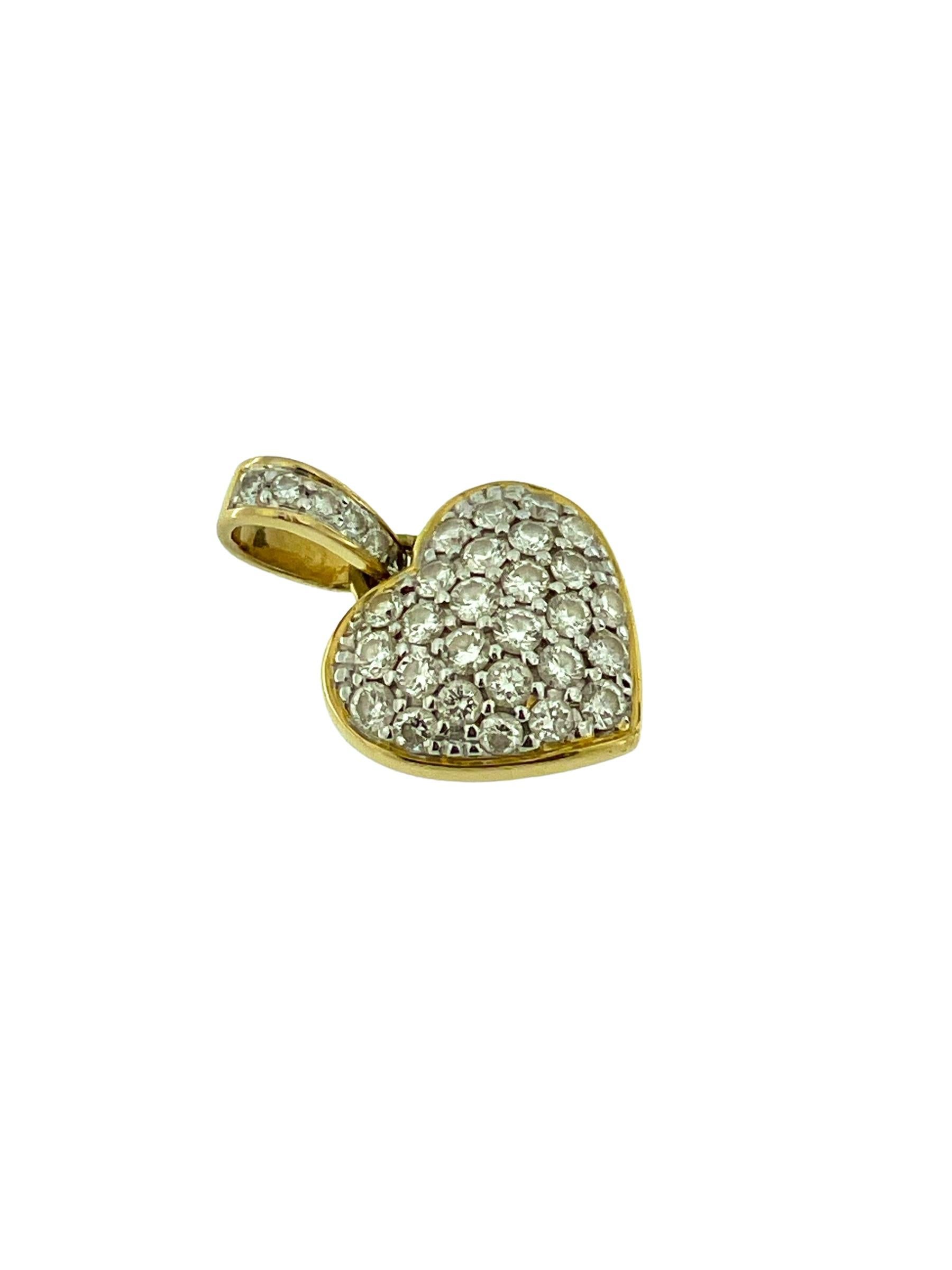 Artisan Italian Diamonds Heart Pendant 18 karat Yellow and White Gold For Sale