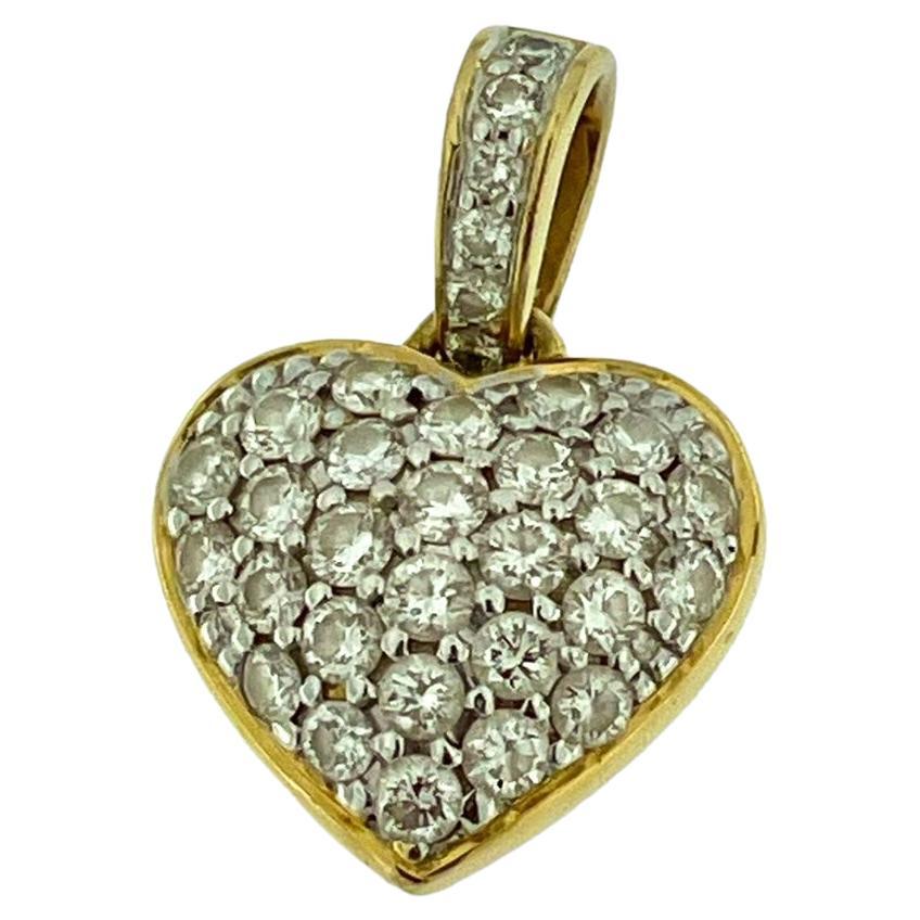 Italian Diamonds Heart Pendant 18 karat Yellow and White Gold For Sale