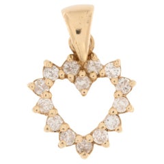 Vintage Italian Diamonds Heart Pendant Yellow Gold