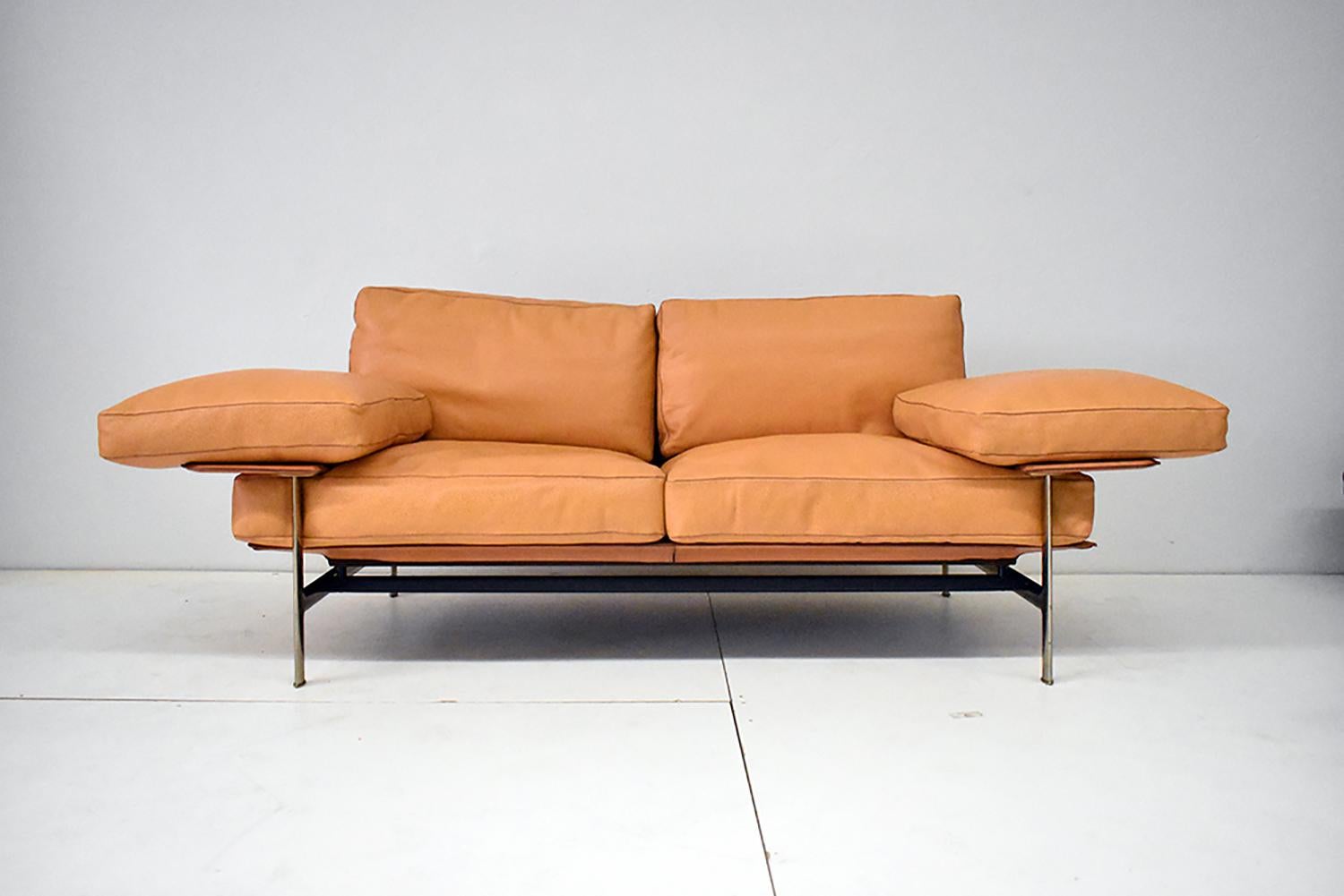 Post-Modern Italian Diesis Ochre Leather Sofa by Citterio & Nava for B&B Italia, 1979