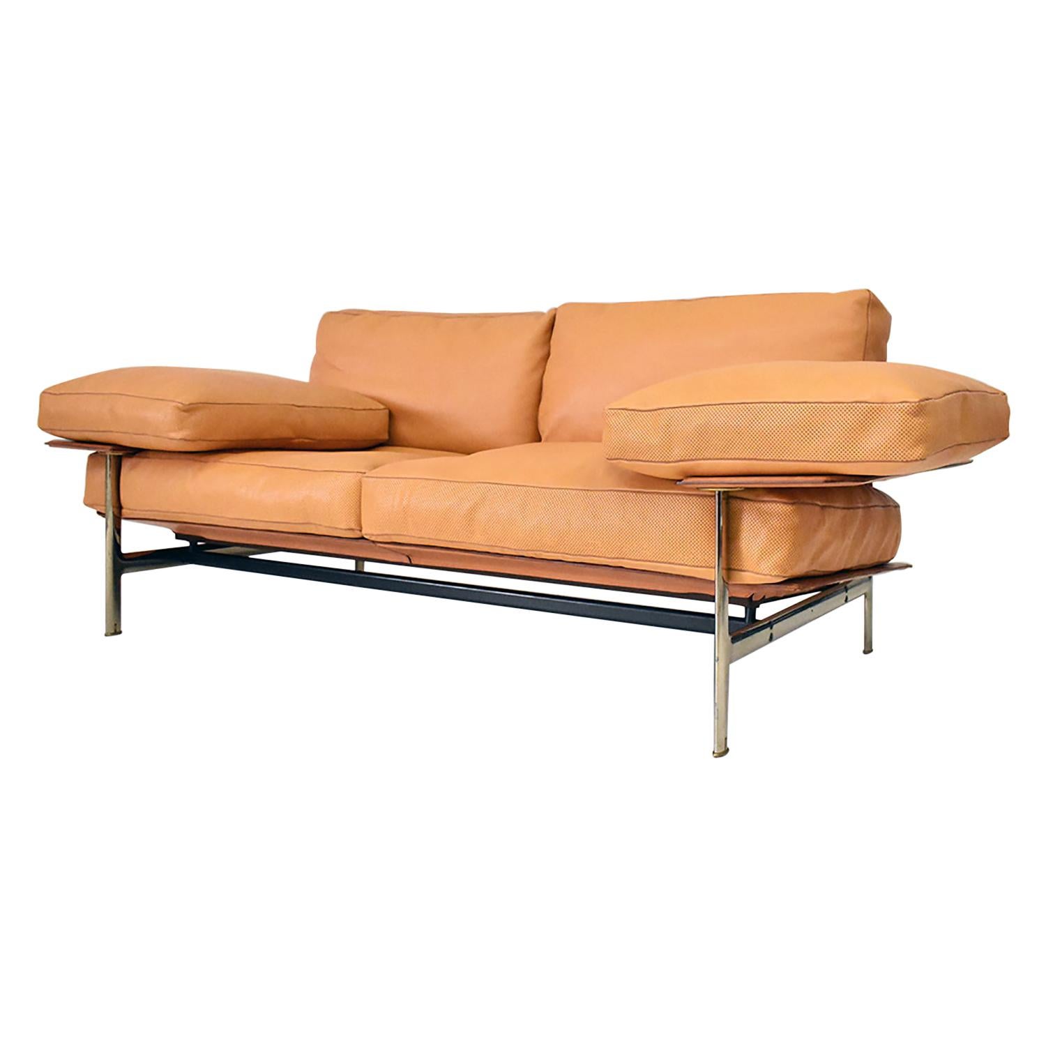 Italian Diesis Ochre Leather Sofa by Citterio 
Nava for B&B Italia, 1979