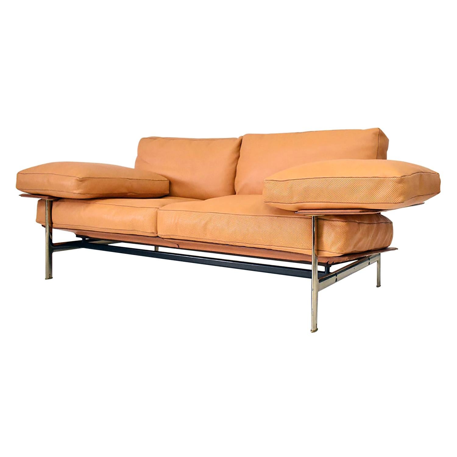 Italian Diesis Ochre Leather Sofa by Citterio & Nava for B&B Italia, 1979