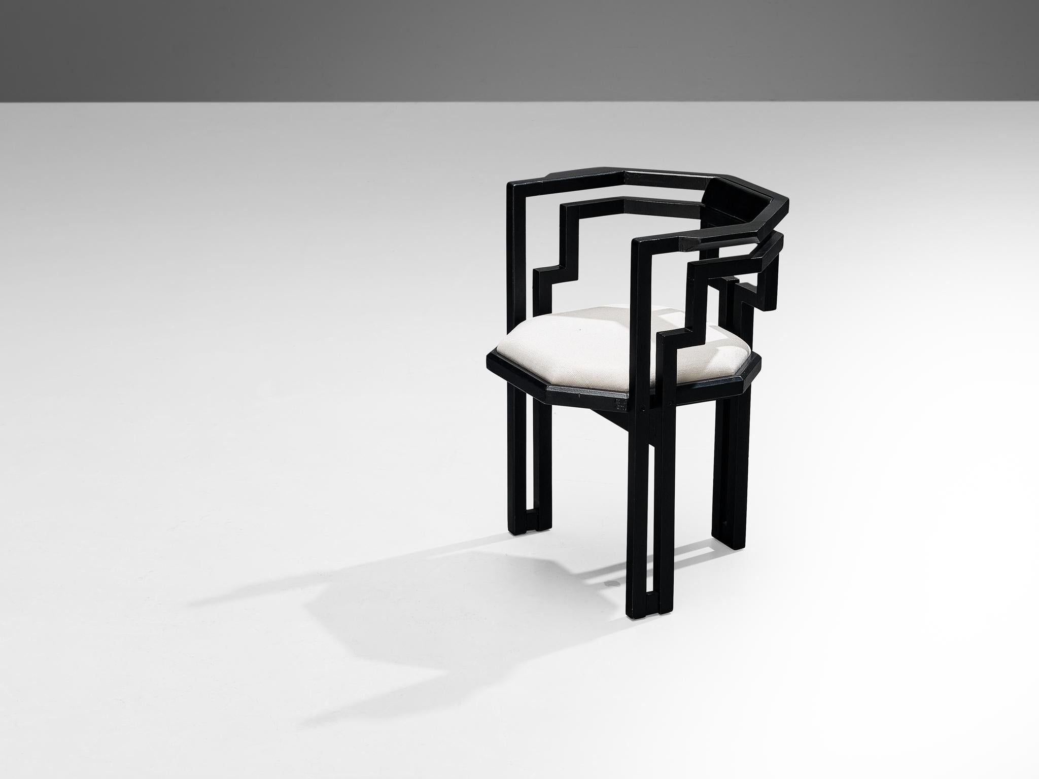Italian Dining Chair in Black Lacquered Oak and White Upholstery In Good Condition In Waalwijk, NL