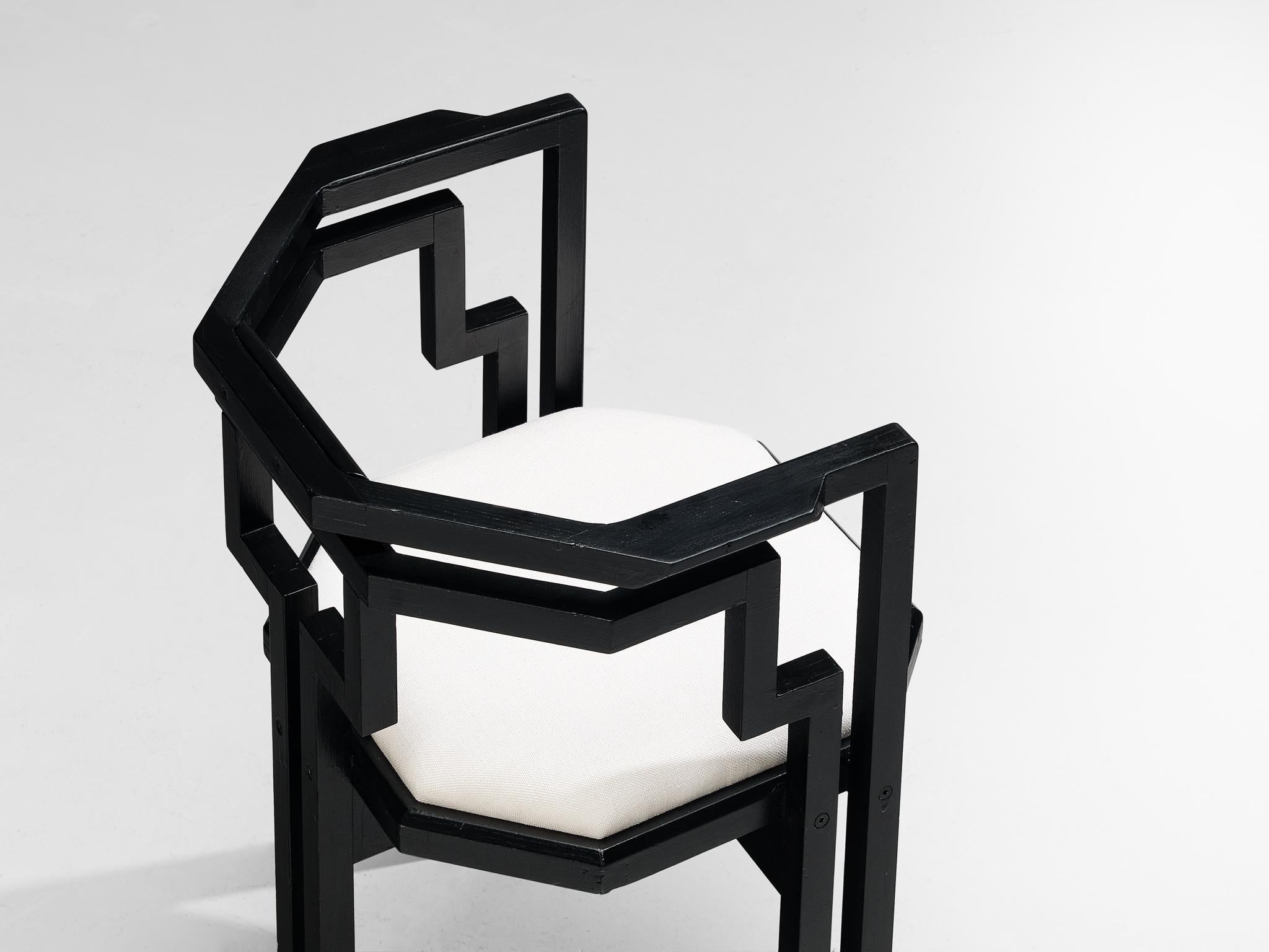 Late 20th Century Italian Dining Chair in Black Lacquered Oak and White Upholstery