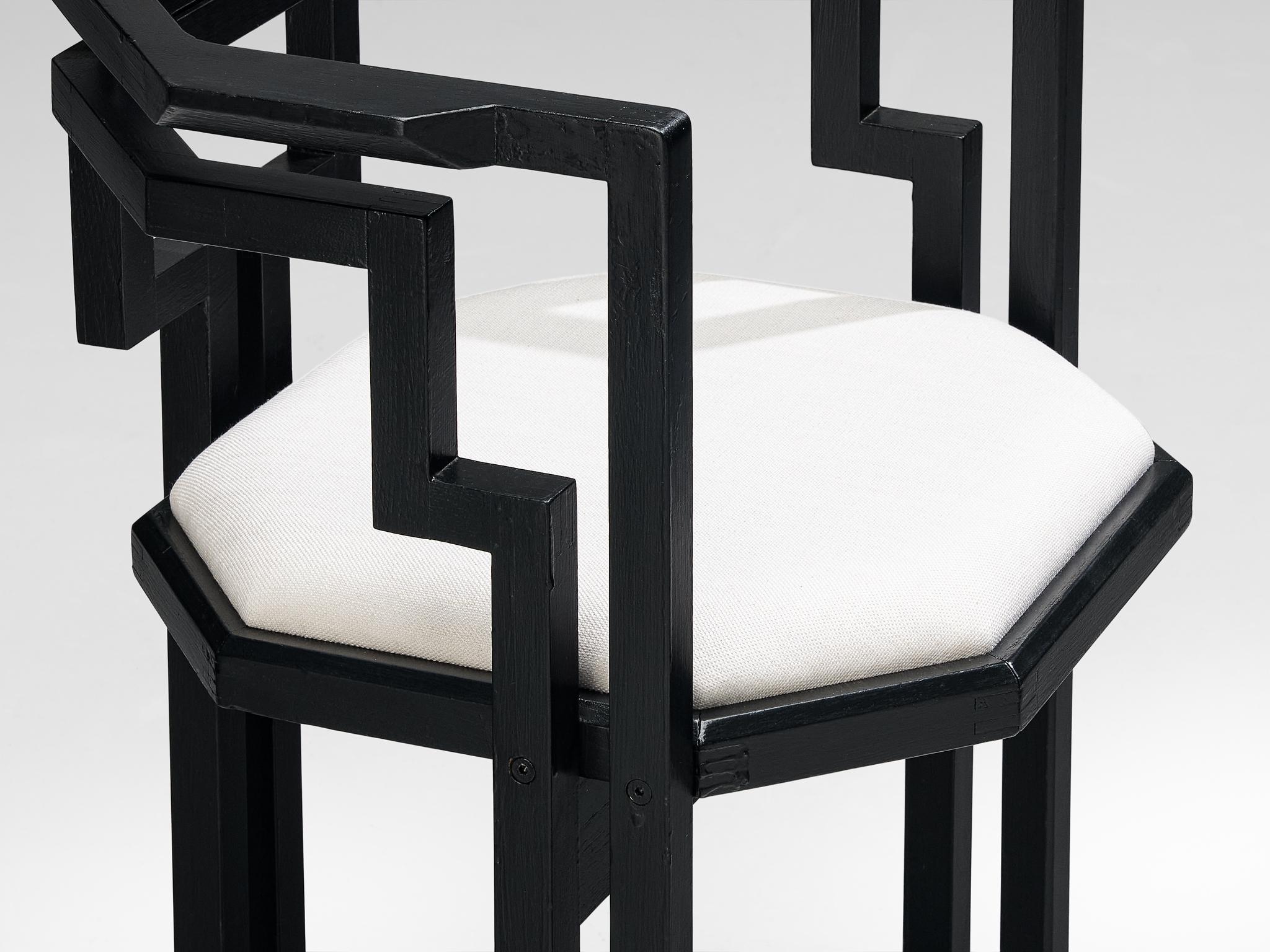 Italian Dining Chair in Black Lacquered Oak and White Upholstery 3
