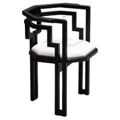 Italian Dining Chair in Black Lacquered Oak and White Upholstery