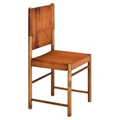 Retro Italian Dining Chair in Cognac Saddle Leather and Walnut 