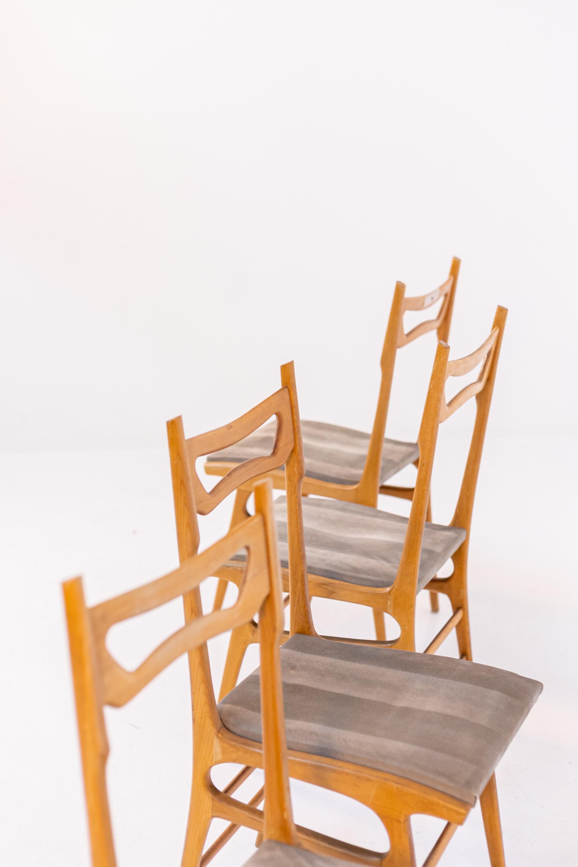 Mid-20th Century Italian Dining Chair in Wood and Grey Velvet