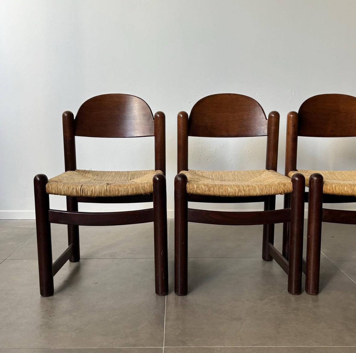Raro juego de cuatro sillas de comedor italianas brutalistas diseñadas por Hank Lowenstein, modelo 