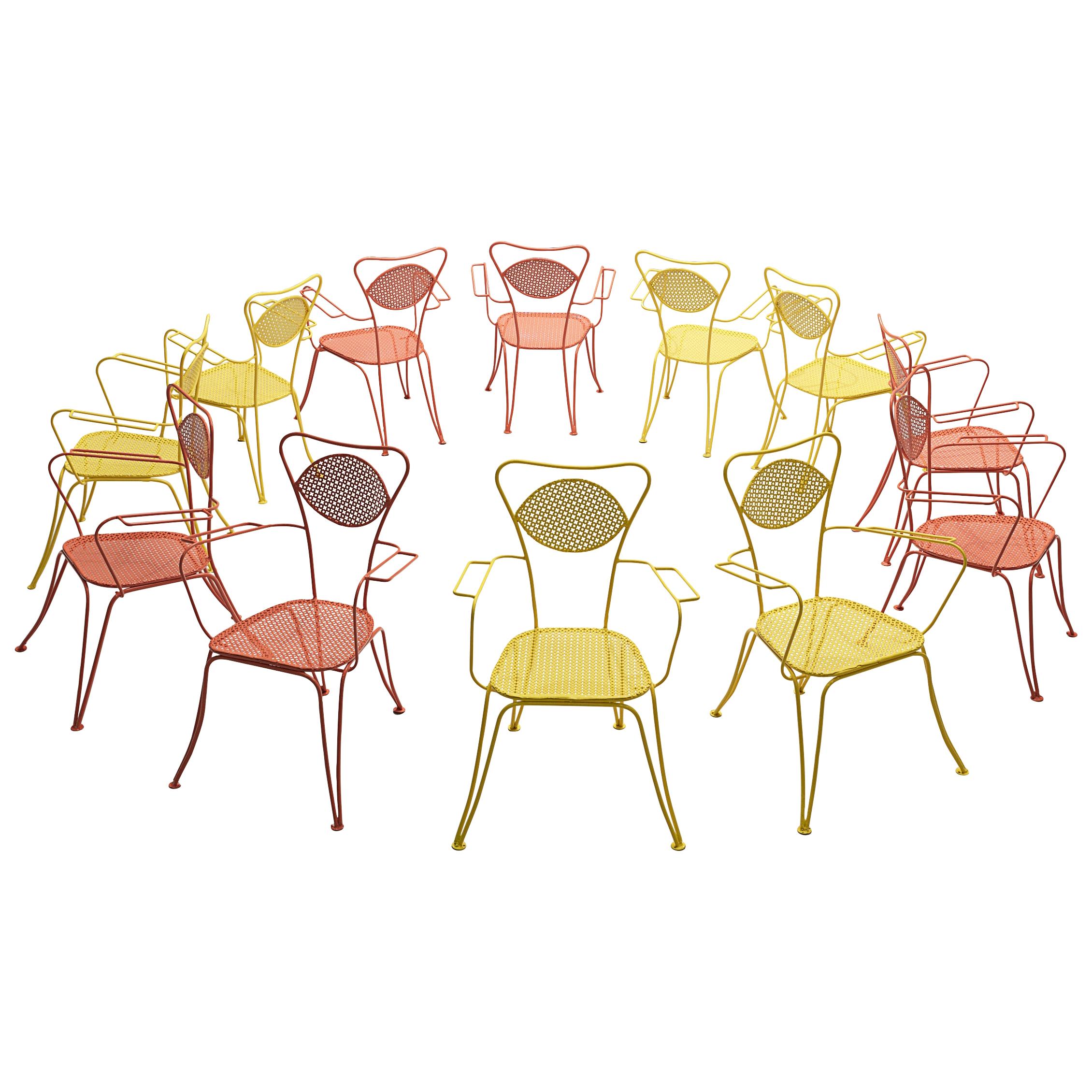 Chaises de salle à manger d'extérieur italiennes en métal laqué coloré