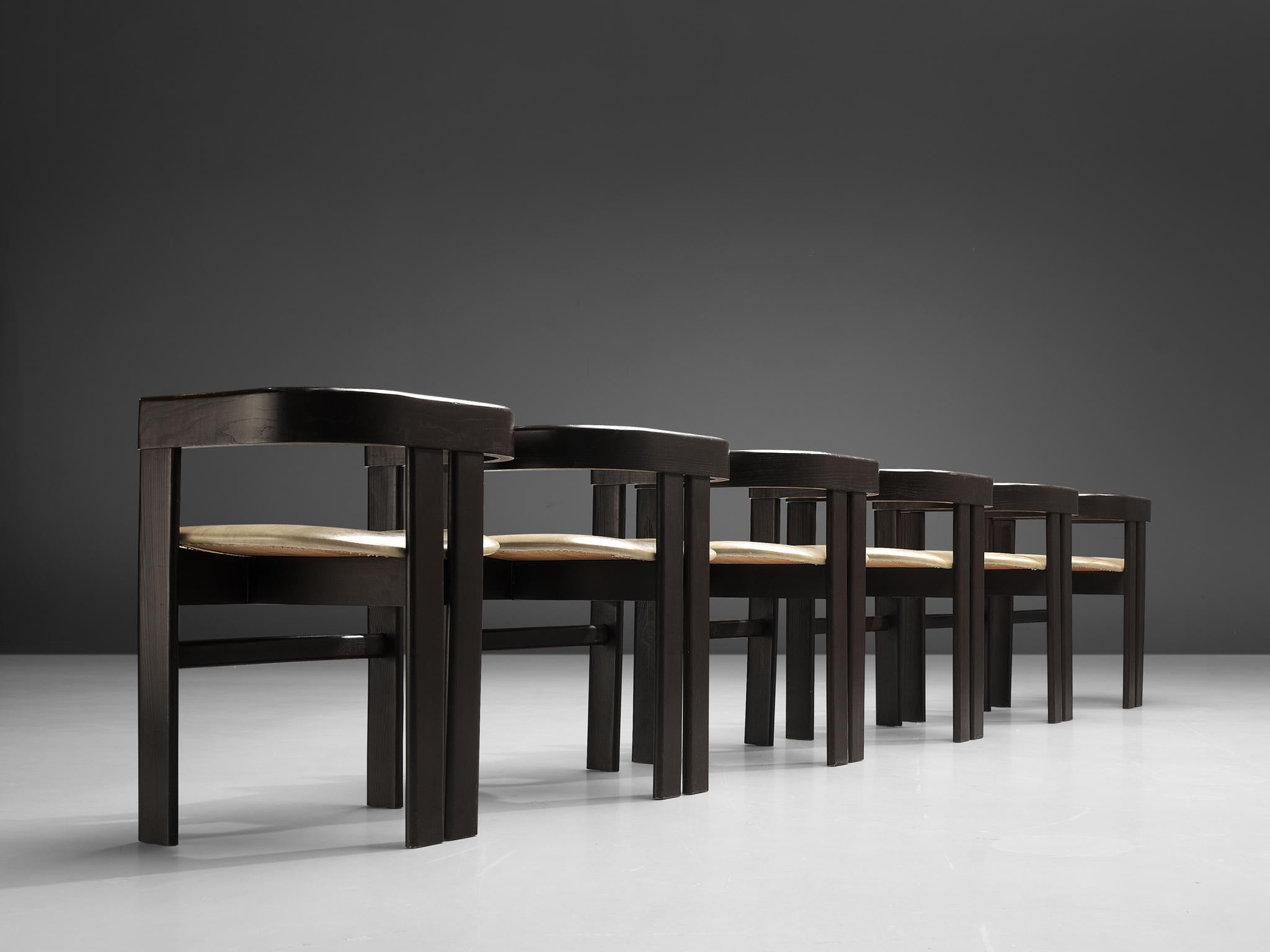 Mid-Century Modern Italian Set of Six Dining Chairs in Oak 