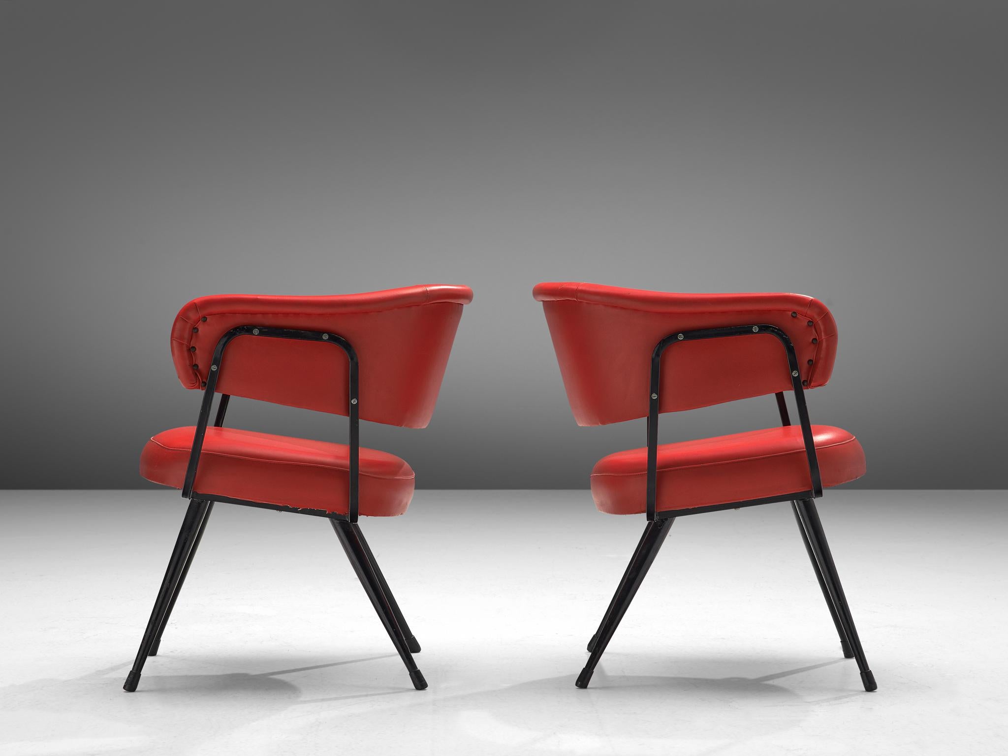 Late 20th Century Italian Dining Chairs in Metal and Red Leatherette
