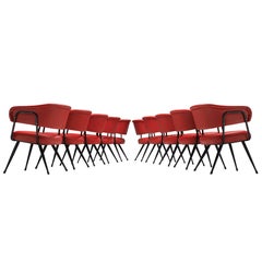 Italian Dining Chairs in Metal and Red Leatherette