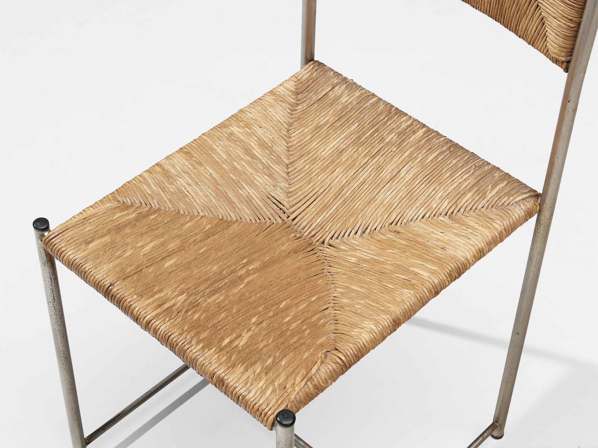 Italian Dining Chairs in Patinated Steel and Straw 3