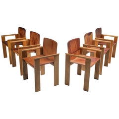 Italian Dining Chairs in Tan Leather in the Style of Scarpa, 1970s