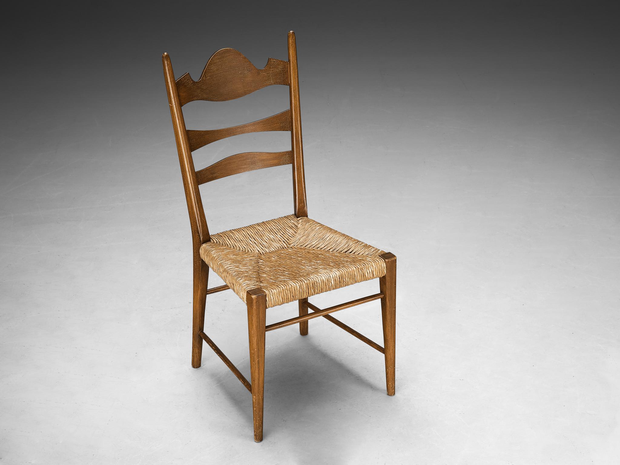 Italian Dining Chairs with Carved Backs and Straw Seats  For Sale 8