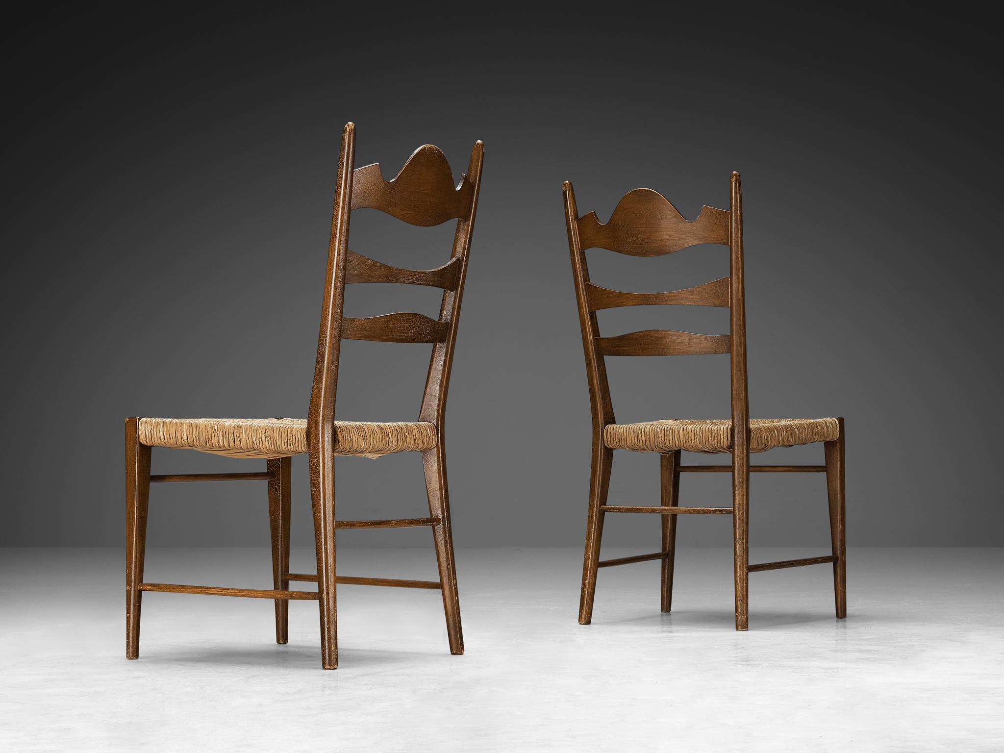 Italian Dining Chairs with Carved Backs and Straw Seats  For Sale 2