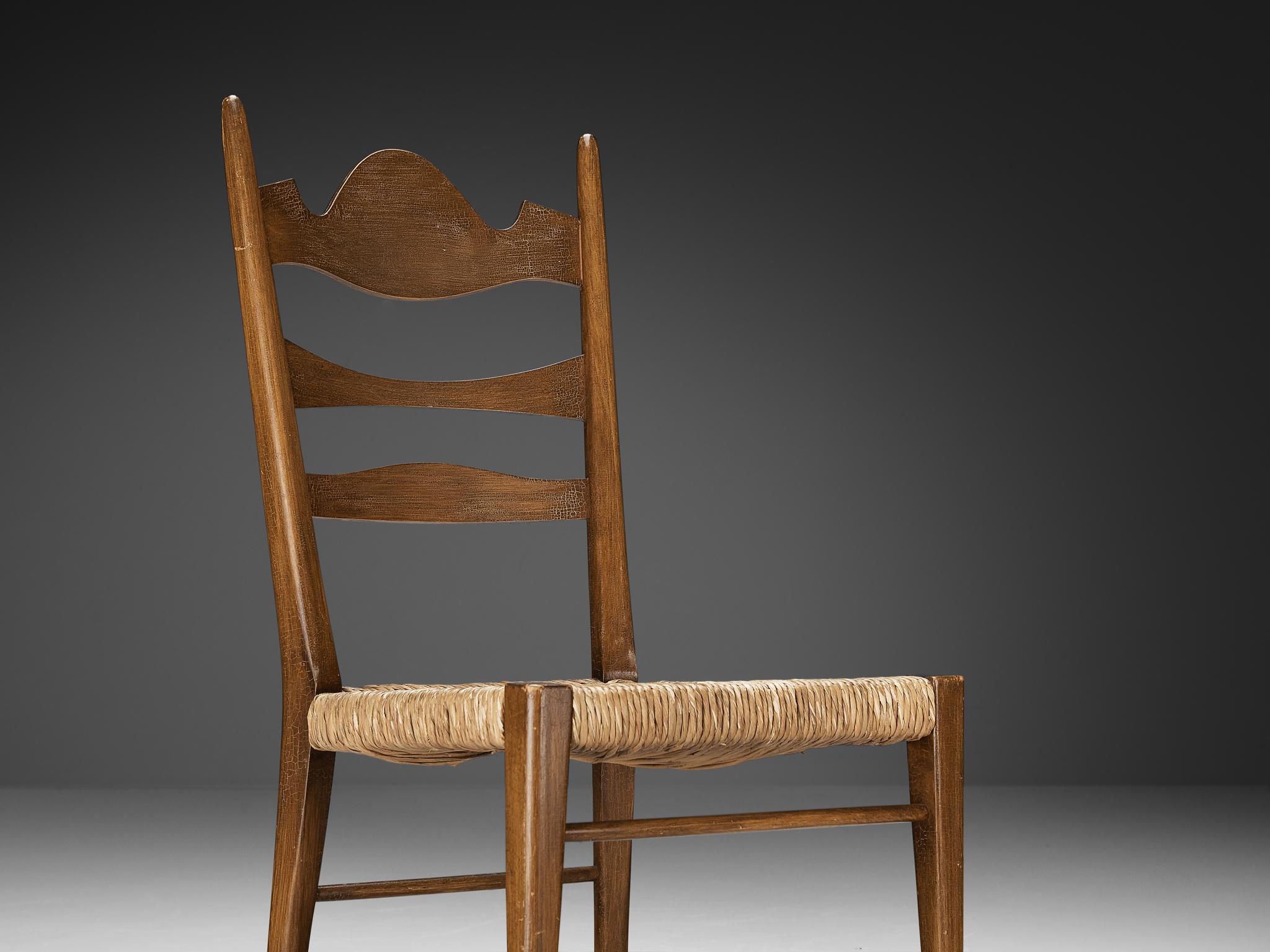 Italian Dining Chairs with Carved Backs and Straw Seats  For Sale 4