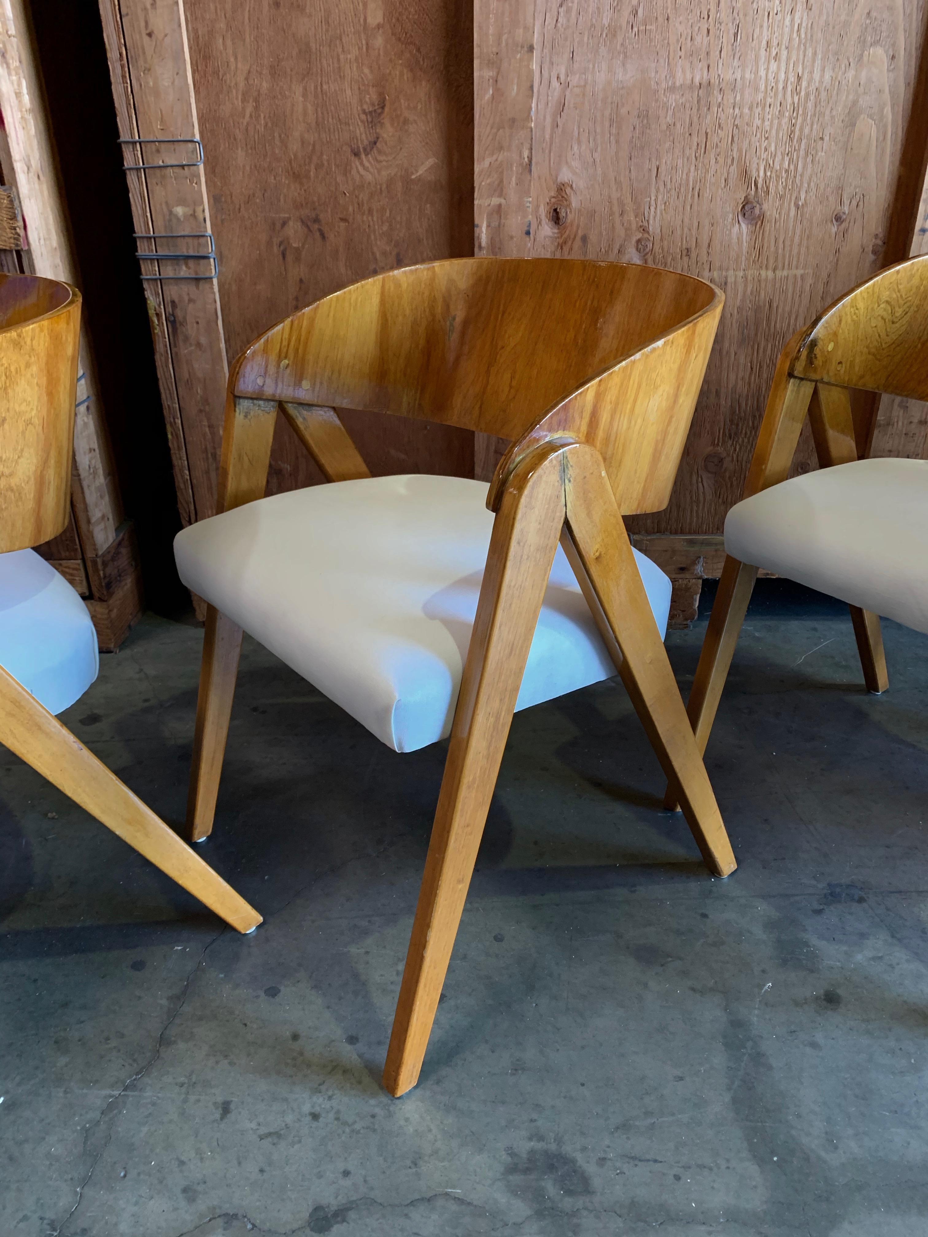 20th Century Italian Barrel Back Dining Chairs with Glossy Walnut Finish For Sale