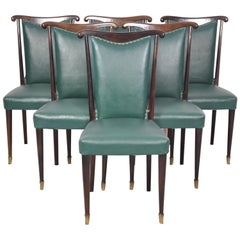 Italian Dining Chairs with Green Faux Leather by Paolo Buffa, 1940s, Set of Six