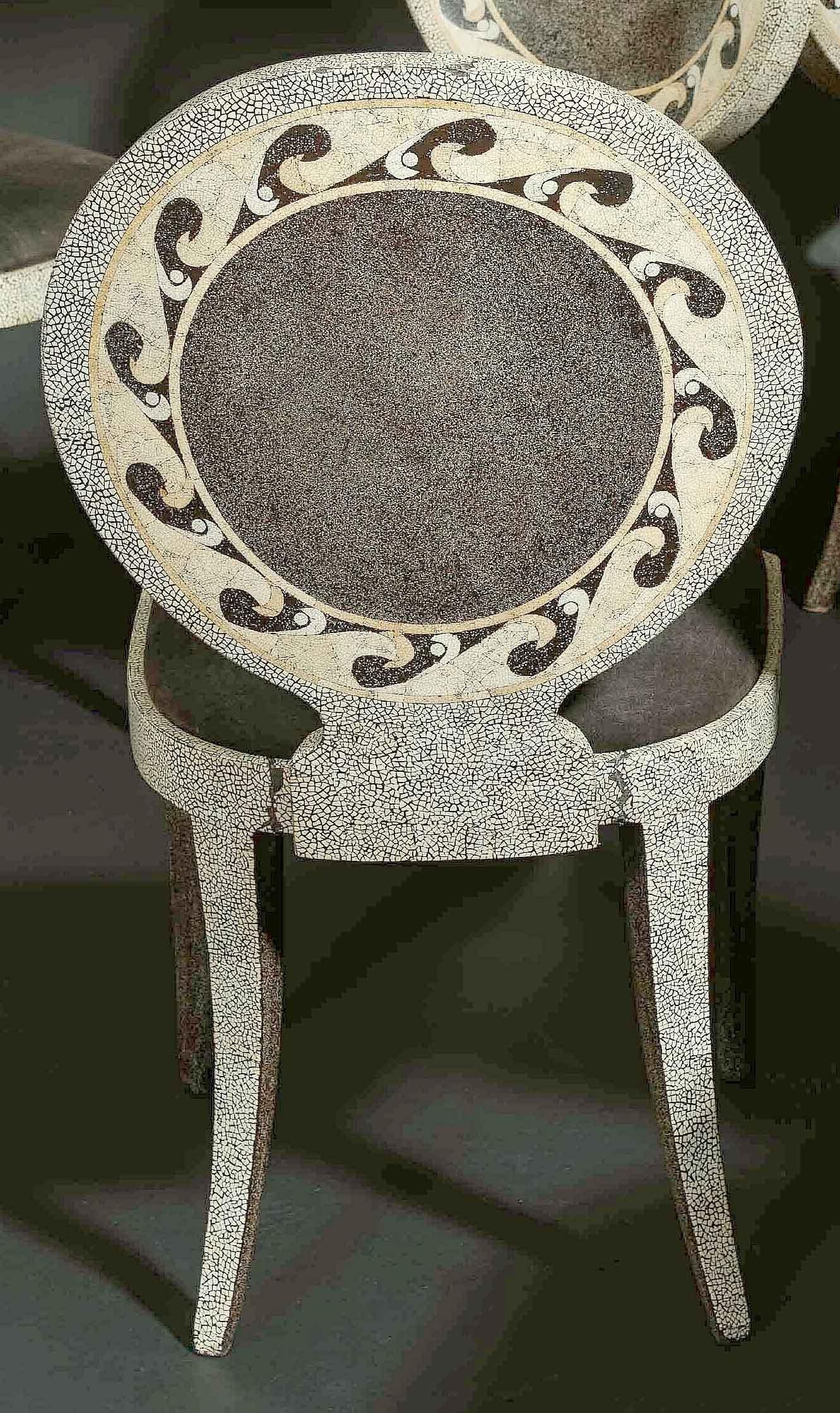 Italian Dining Ensemble of a Center Table and 6 Chairs with Eggshell-Marqueterie For Sale 1