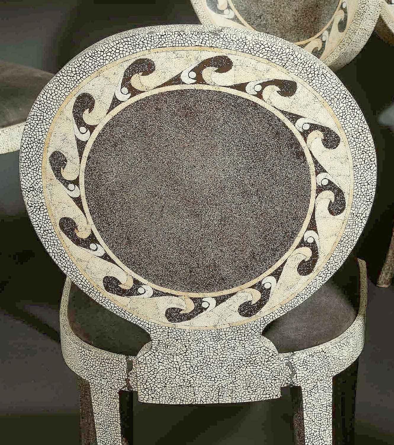 Italian Dining Ensemble of a Center Table and 6 Chairs with Eggshell-Marqueterie For Sale 2