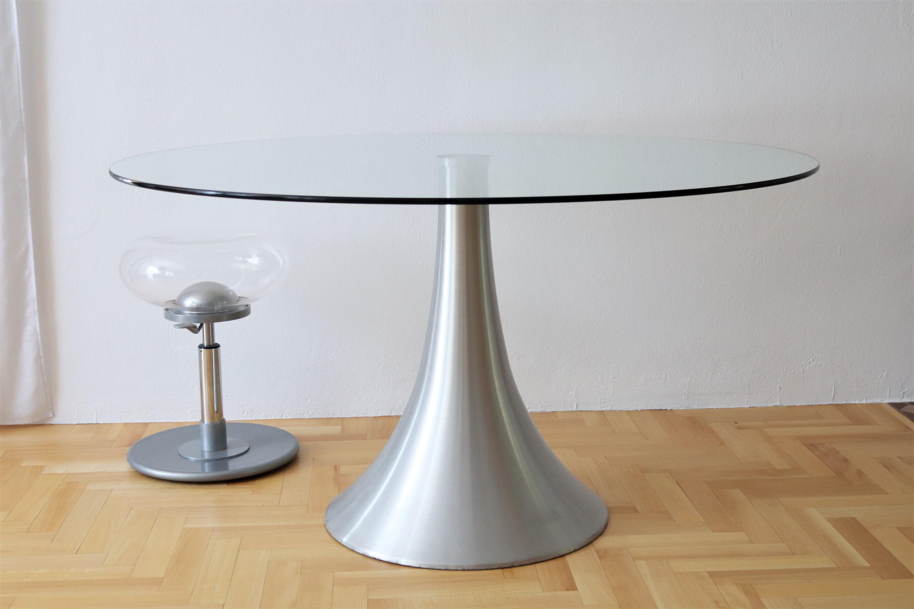 Italian Dining or Center Table with Tulip Base and Glass Top, 1970s 4