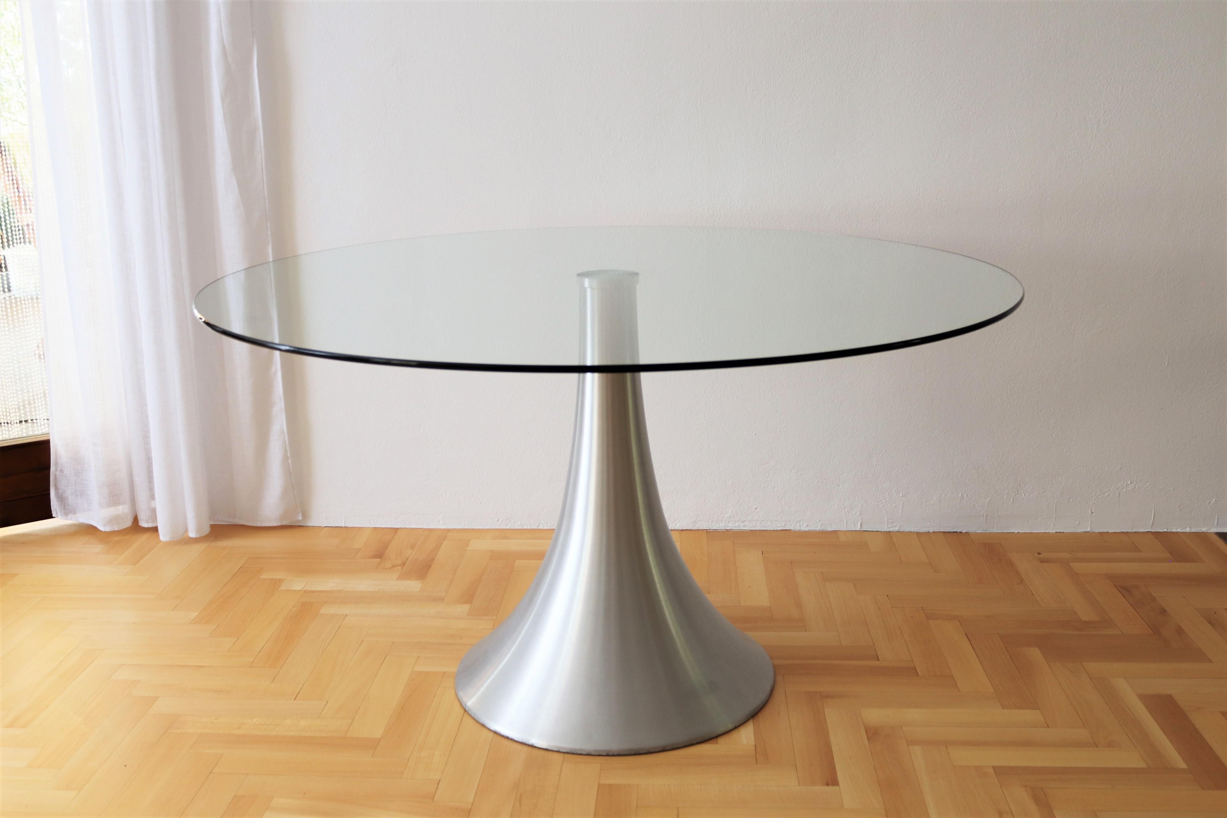 Italian Dining or Center Table with Tulip Base and Glass Top, 1970s 5