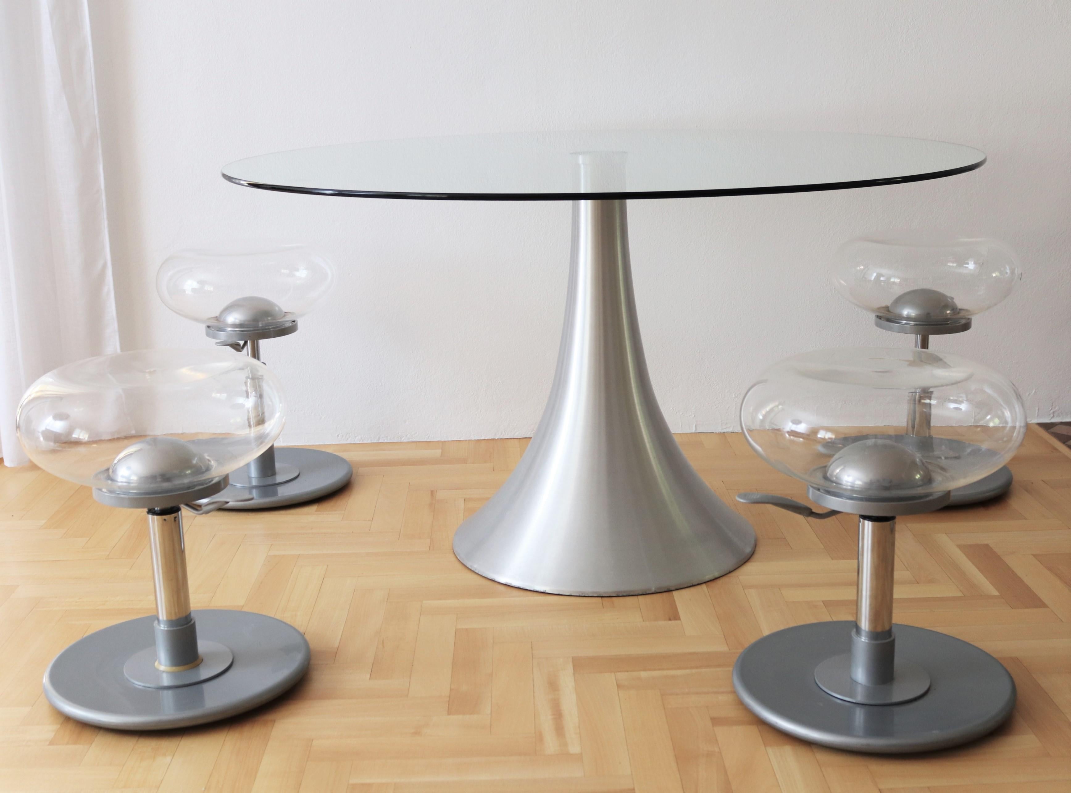 Italian Dining or Center Table with Tulip Base and Glass Top, 1970s 1