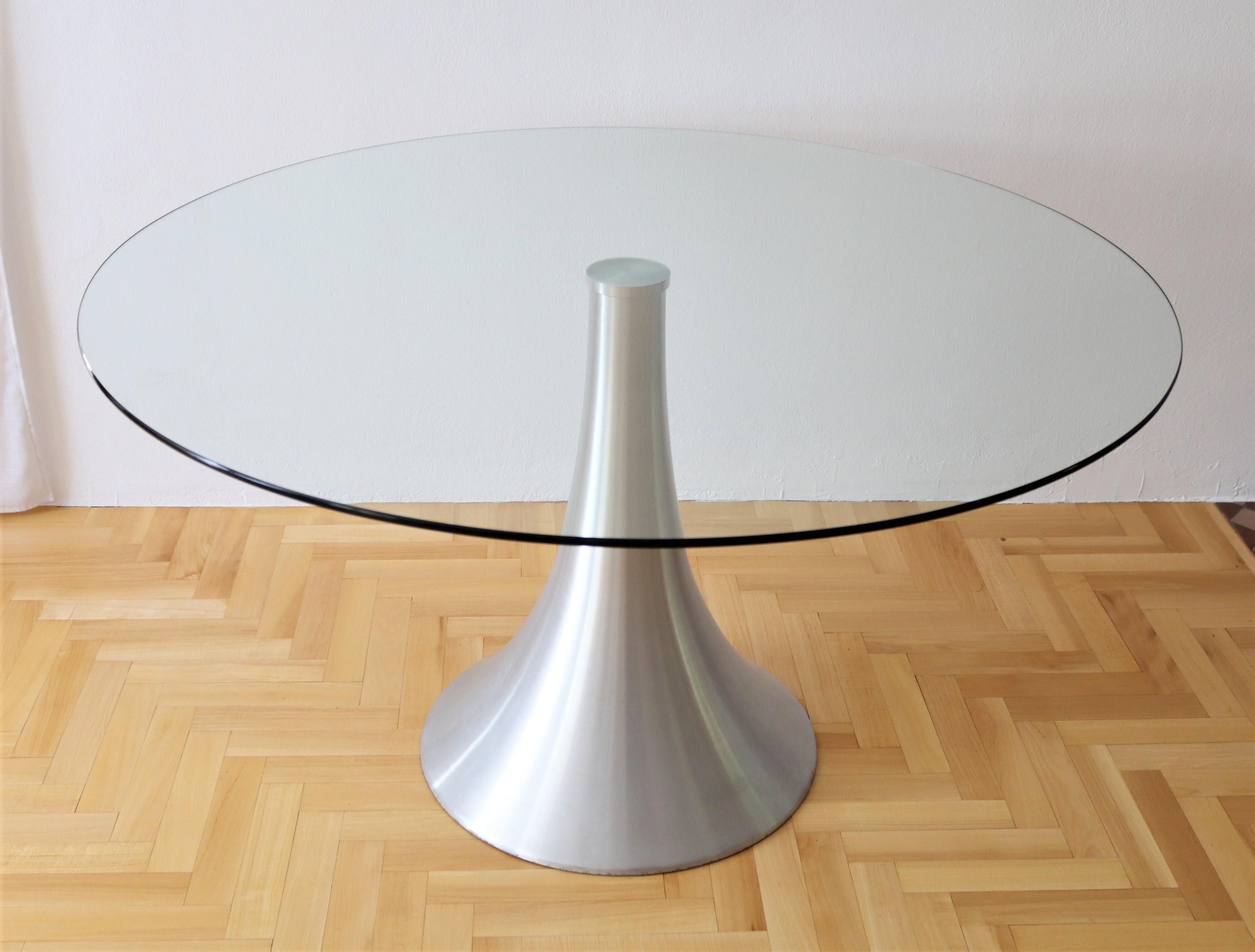Italian Dining or Center Table with Tulip Base and Glass Top, 1970s 2