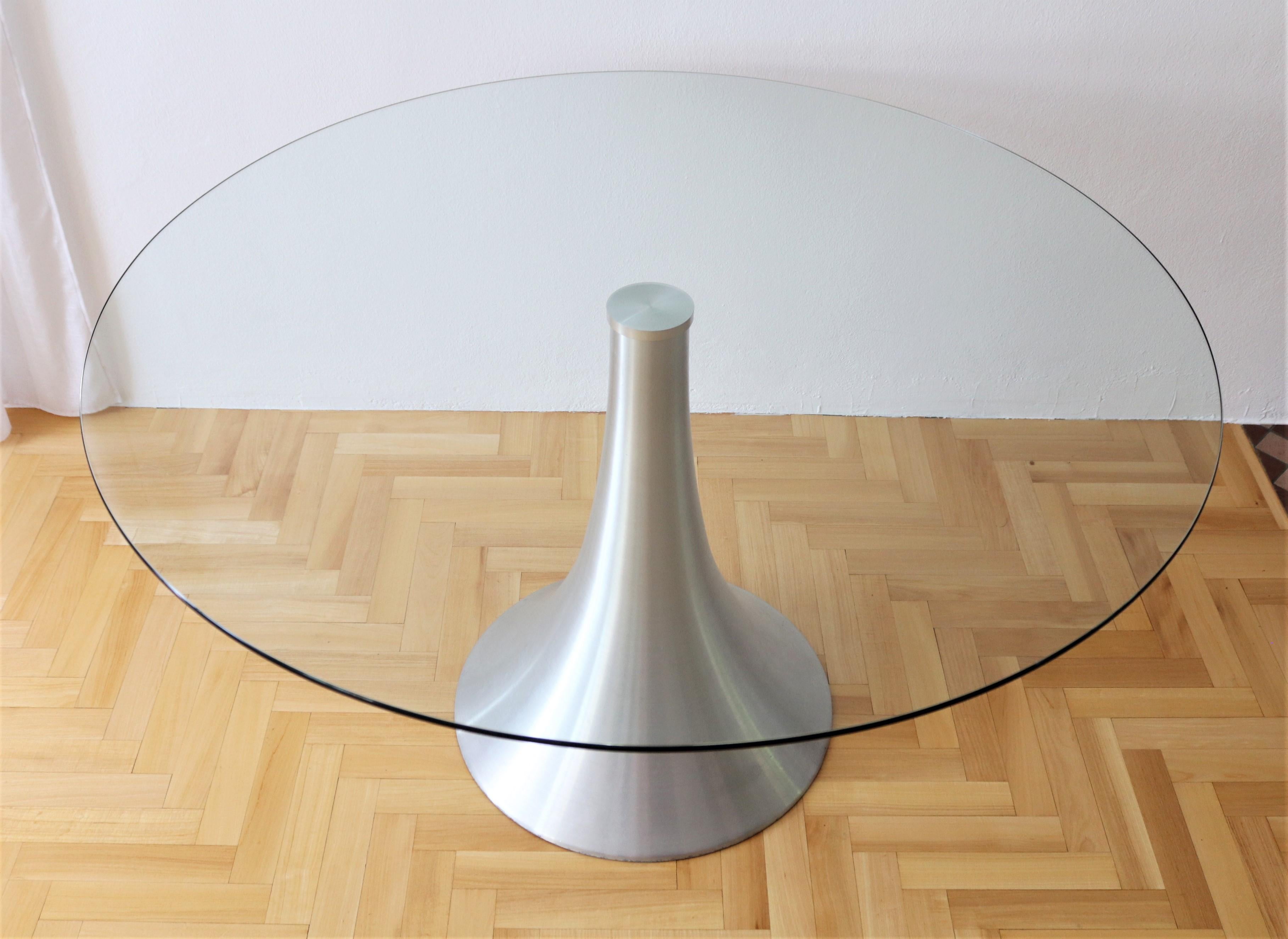Italian Dining or Center Table with Tulip Base and Glass Top, 1970s 3