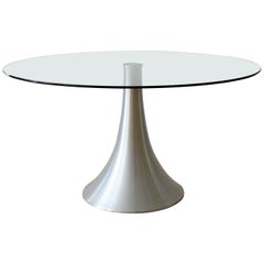 Italian Dining or Center Table with Tulip Base and Glass Top, 1970s