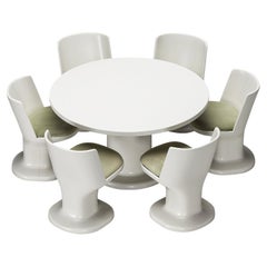 Used Italian Dining Set in White Coated Wood and Pastel Green Upholstery 