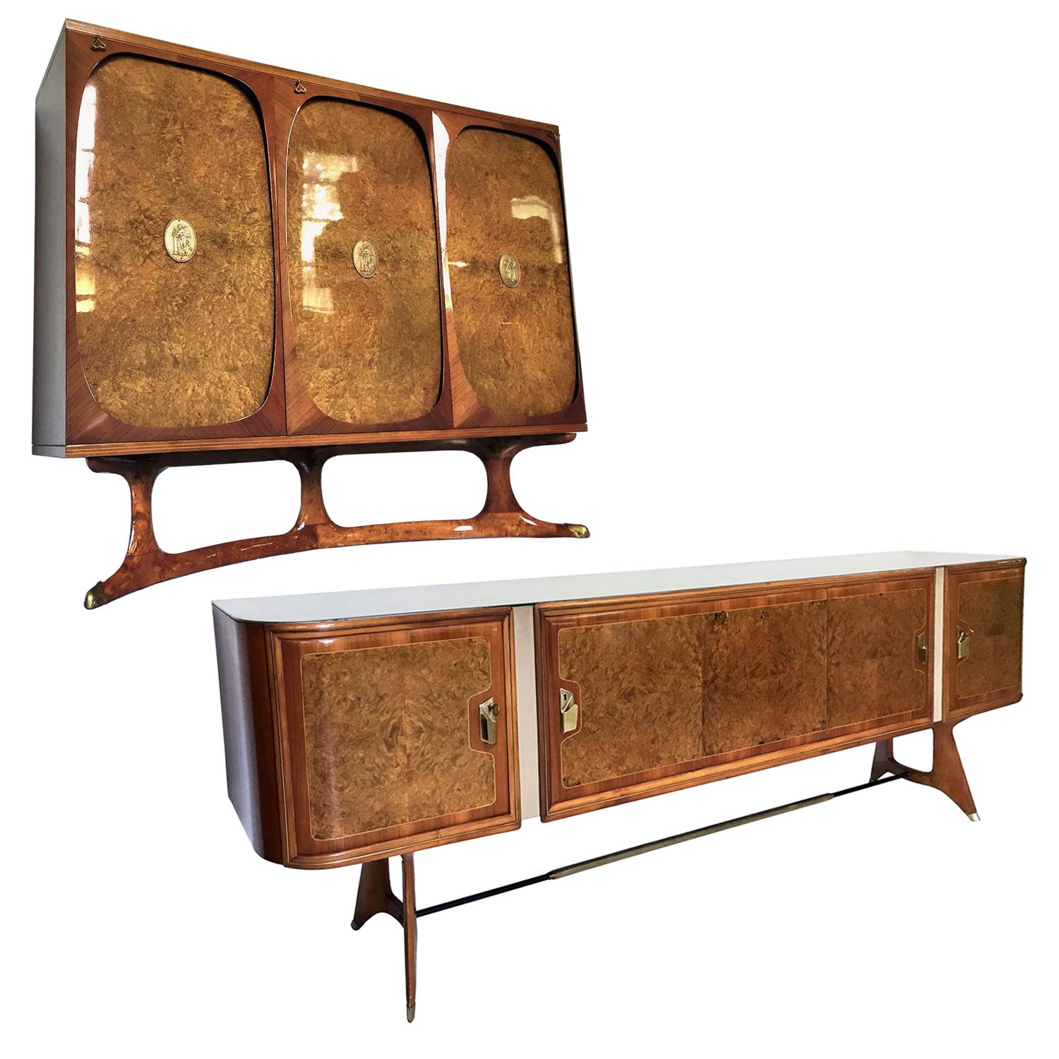 Italian Dining Set of Two Sideboard in Birch Briar Root by Vittorio Dassi, 1950s