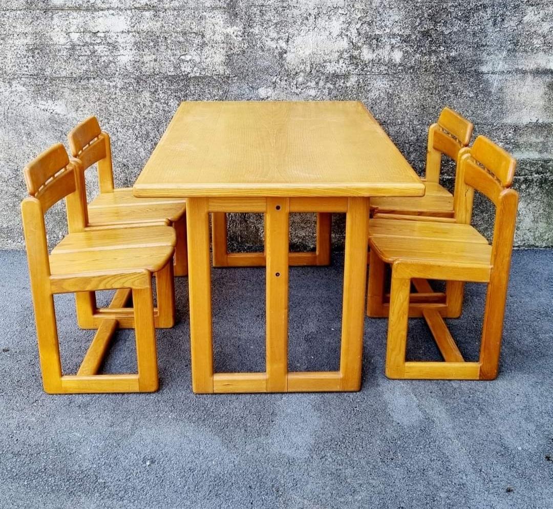 Wood Italian Dining Set Tapiolina by Ilmari Tapiovaara for Fratelli Montina, 70s For Sale