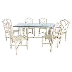 Italian Dining Set with Six Chairs and Table in Varnished Bamboo, 1970s