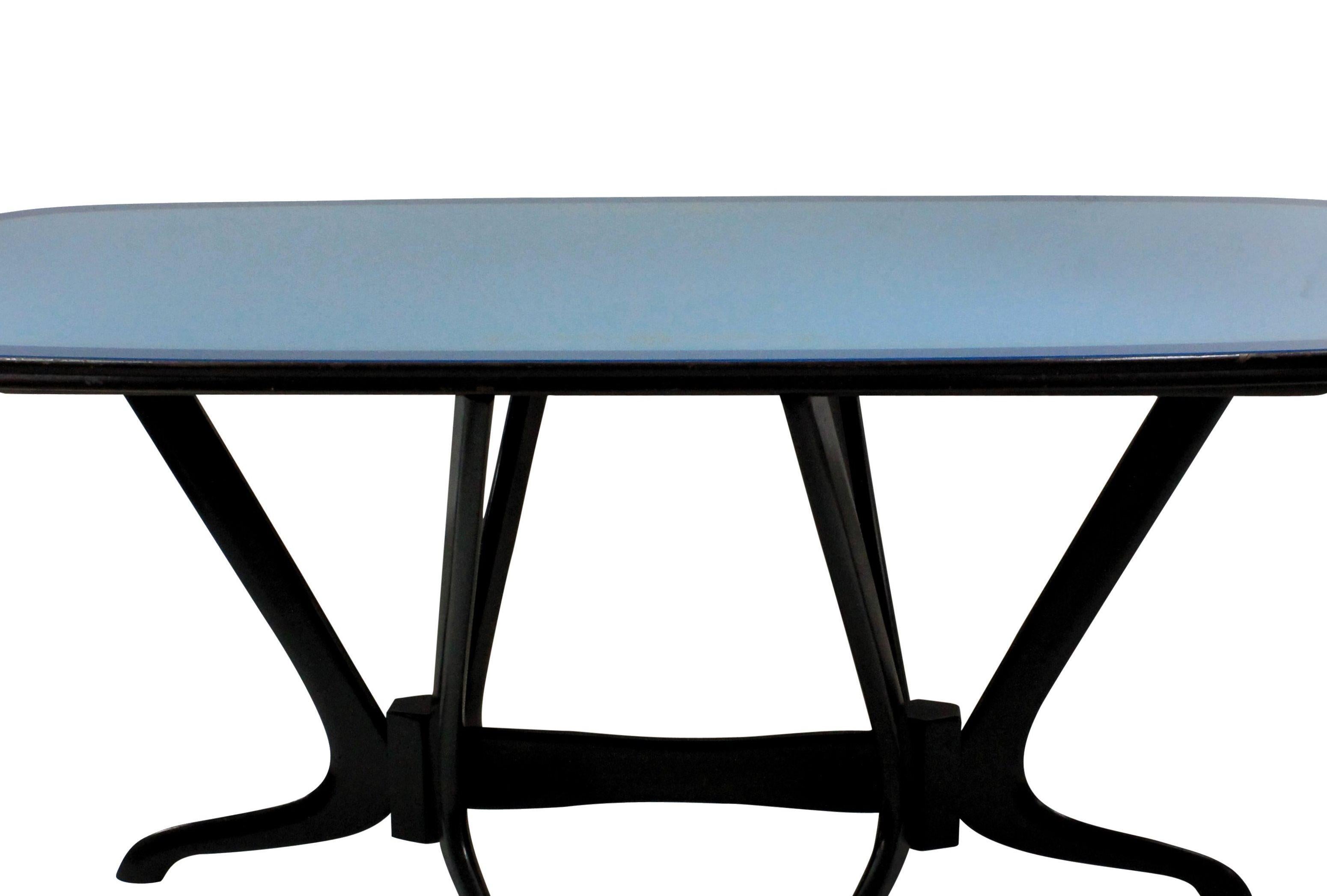 Mid-Century Modern Italian Midcentury Dining Table With Original Blue Glass Top