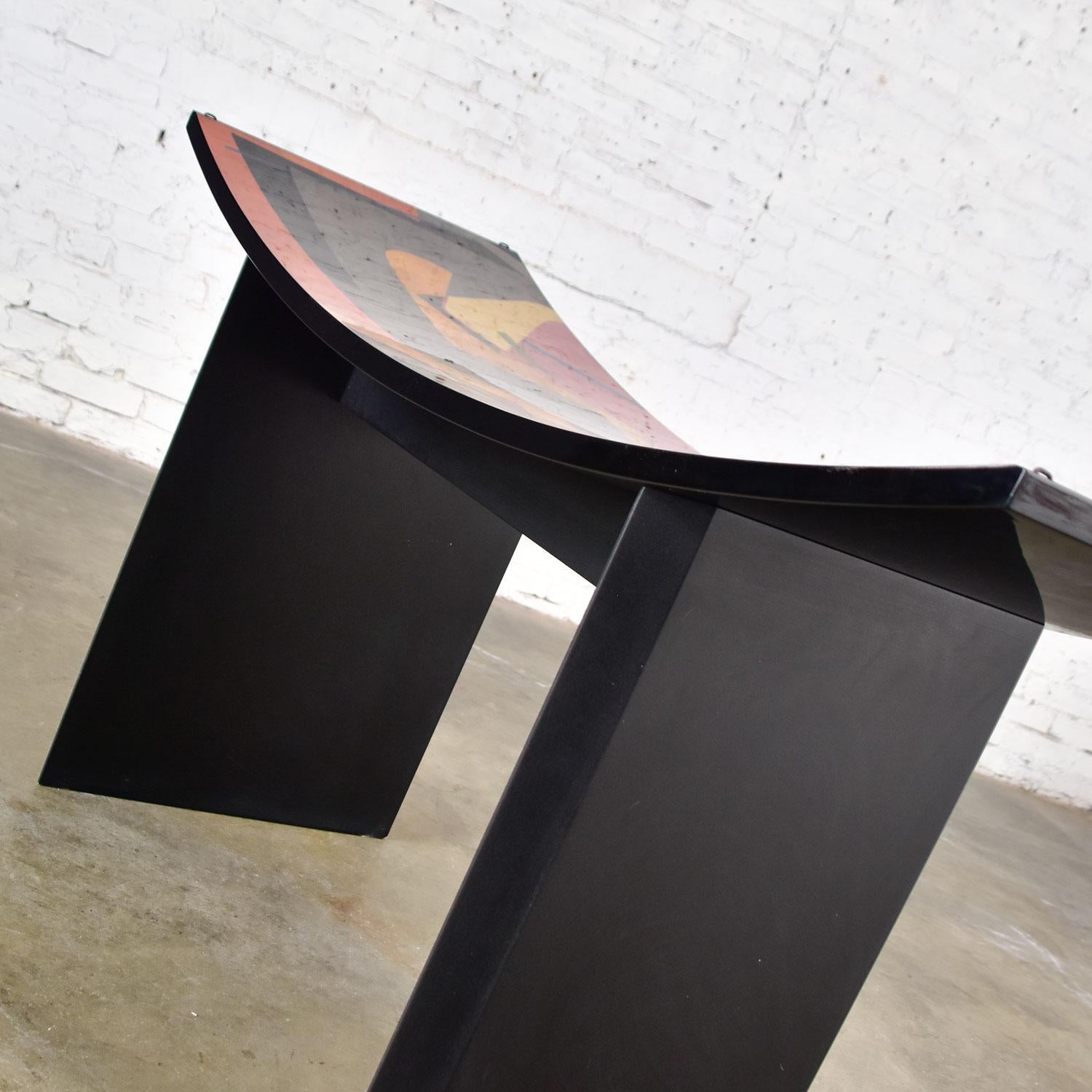Italian Dining Table by Pietro Costantini Black Lacquer and Geometric Inlay For Sale 7
