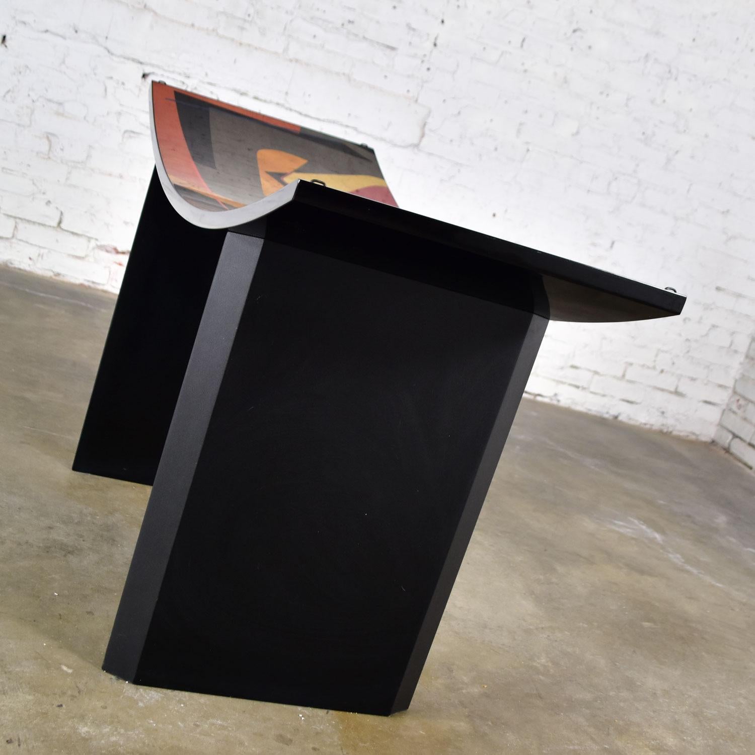 Italian Dining Table by Pietro Costantini Black Lacquer and Geometric Inlay For Sale 8