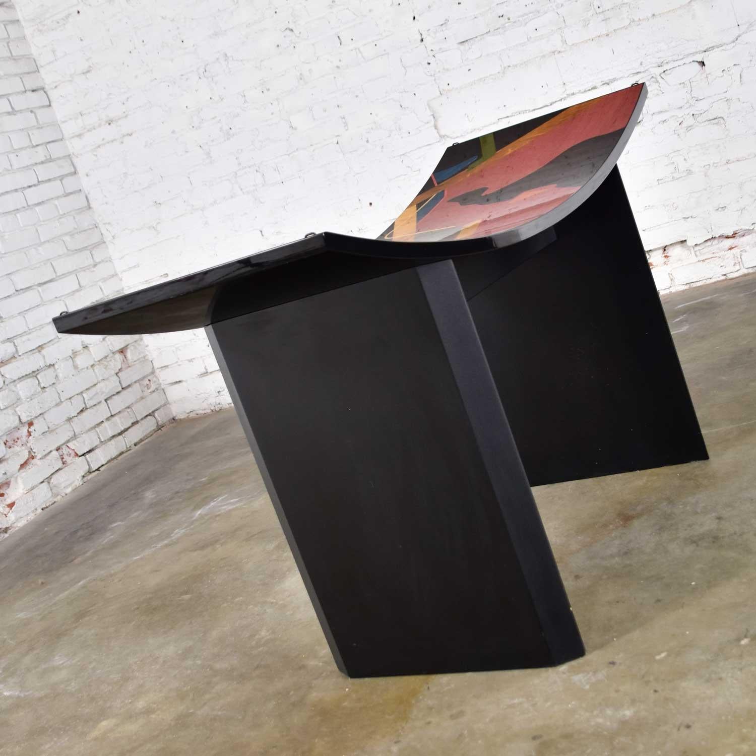 Italian Dining Table by Pietro Costantini Black Lacquer and Geometric Inlay For Sale 9