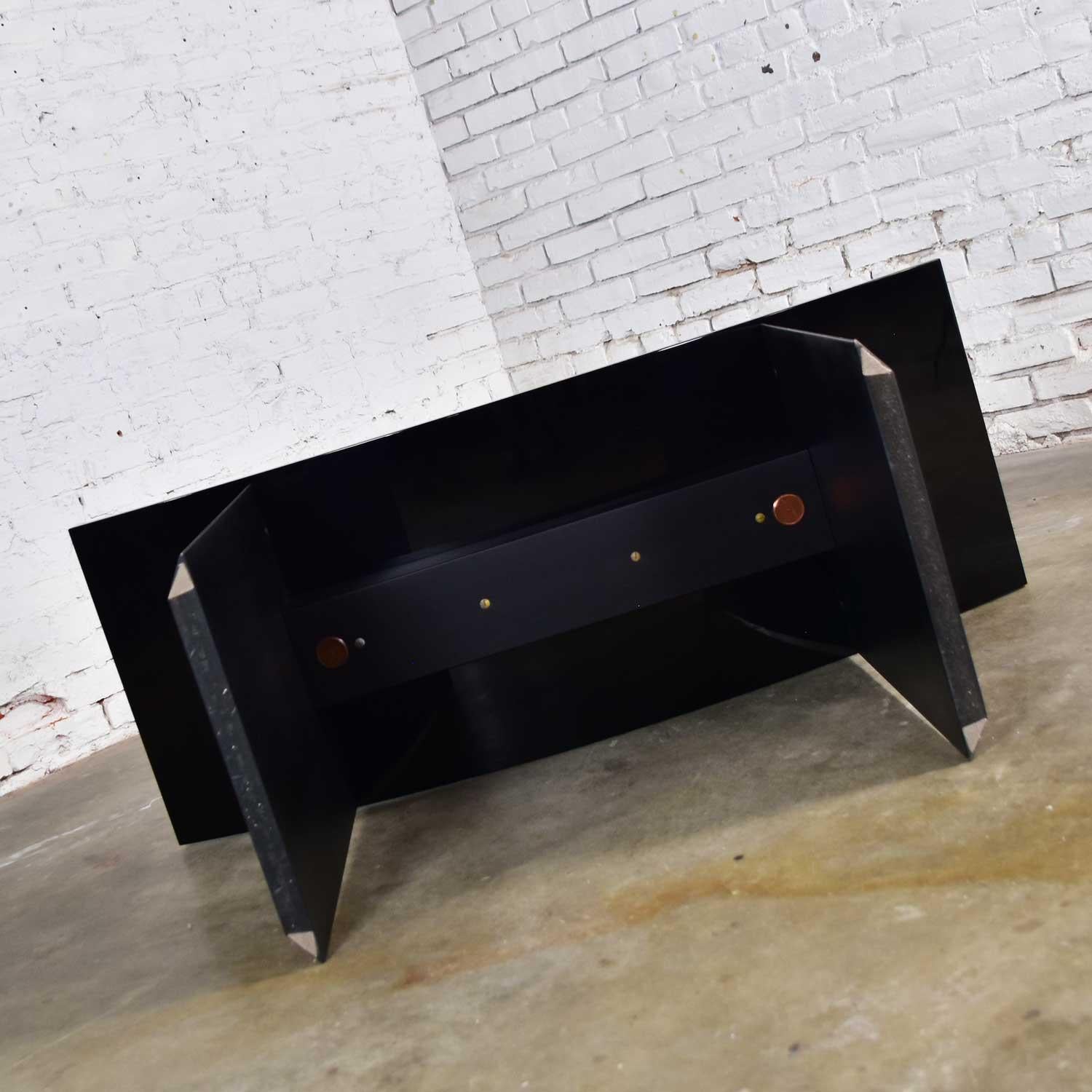 Italian Dining Table by Pietro Costantini Black Lacquer and Geometric Inlay For Sale 10