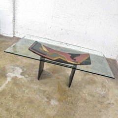 Italian Dining Table by Pietro Costantini Black Lacquer and Geometric Inlay